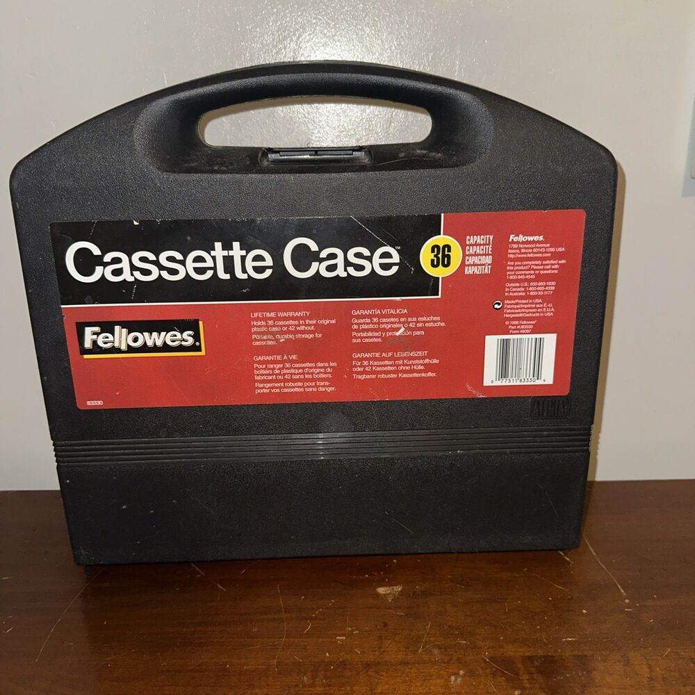 Fellowes Plastic Cassette Tape Carrying Case Holds 36 Clamshell Style Handle